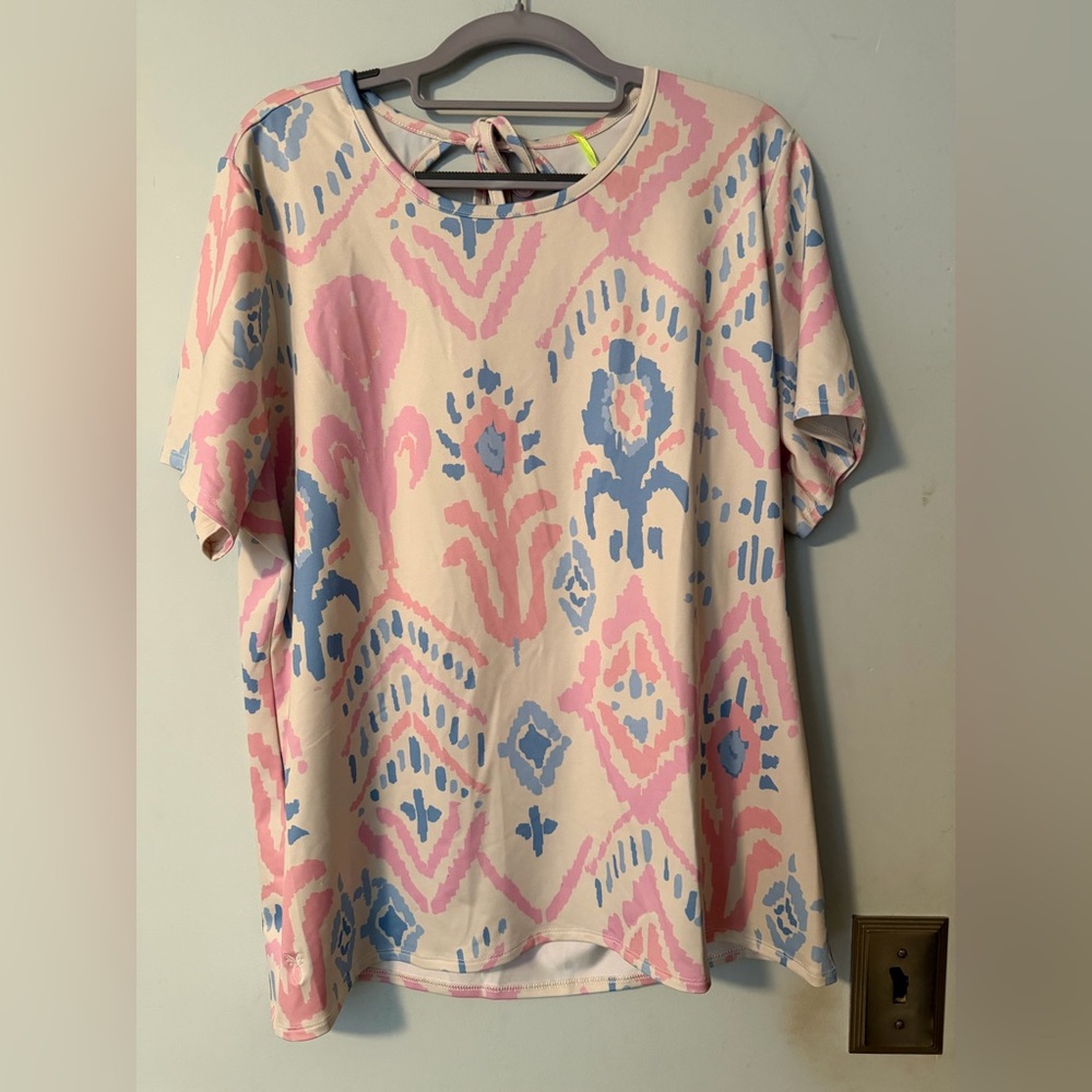 Dudley Stephens Bali Top Summer Ikat XXL Pink White Tunic Resort NWT